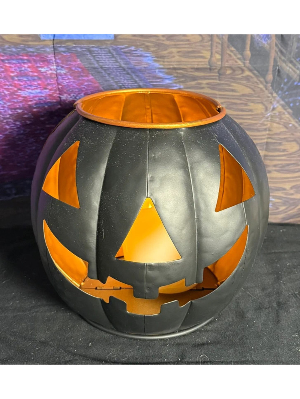 Black Metal Halloween Jack O Lantern 8.5” LED candles